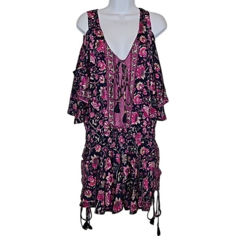 RAGA Anthropologie Cold Shoulder Romper Size Medium New Pockets Feminine